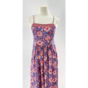 BA&SH Valentine Block Print Apron Dress Midi Open Back Sundress Blue Floral M